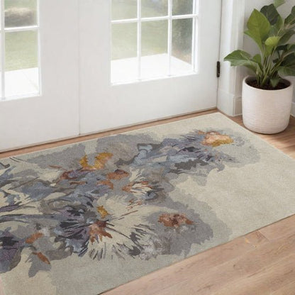 4' X 6' Blue and Gray Wool Floral Hand Tufted Area Rug - Blu Lotus Boutique