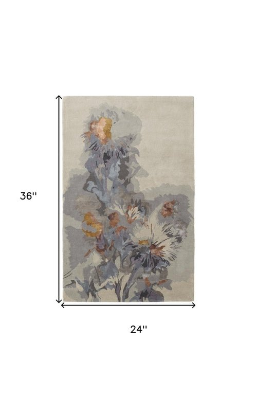 4' X 6' Blue and Gray Wool Floral Hand Tufted Area Rug - Blu Lotus Boutique
