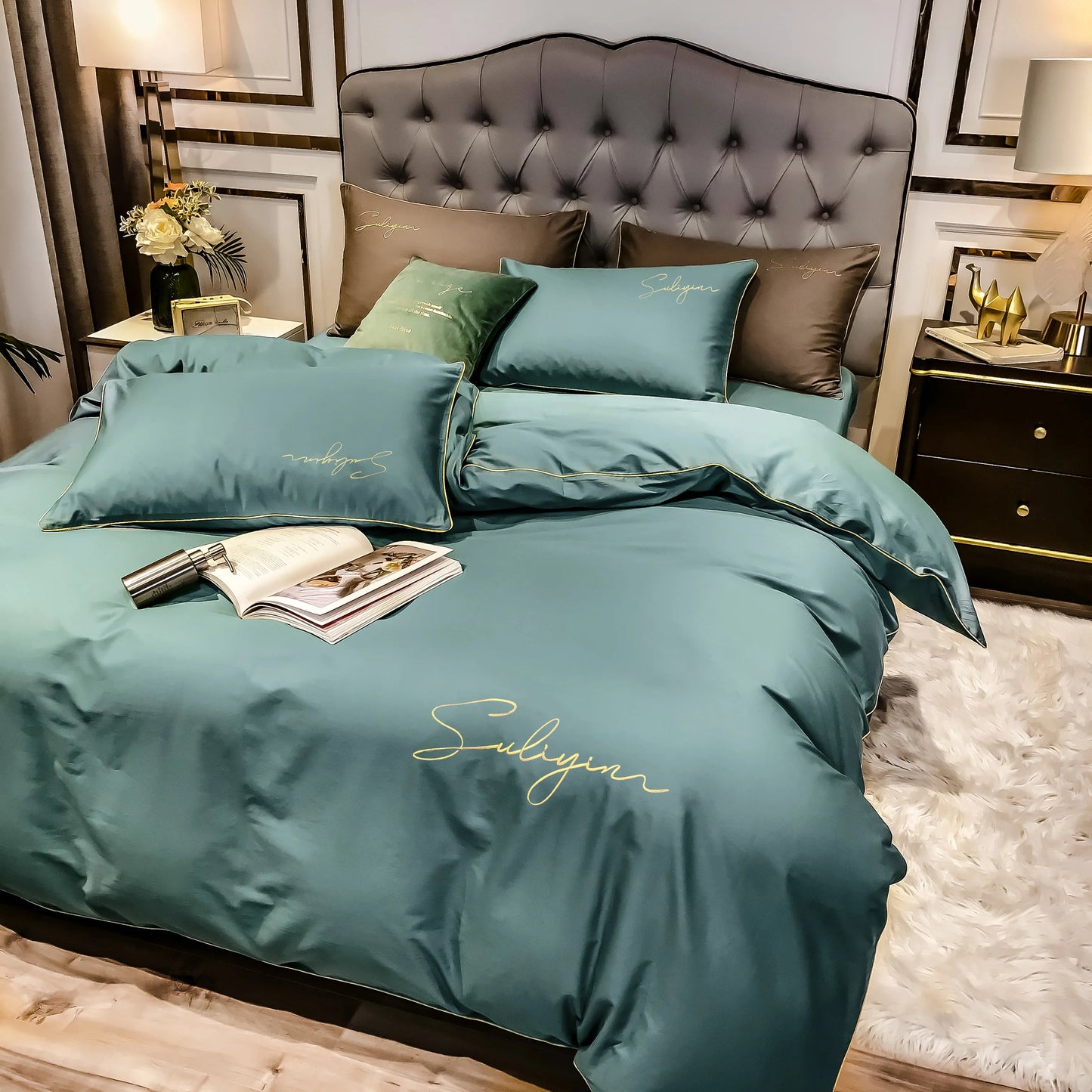 400TC Egyptian Cotton Bedding Set Luxury Full Queen King Size Duvet Cover Bed Sheet Set Pillowcase Bed Linen Nordic Simple Style - Blu Lotus Boutique