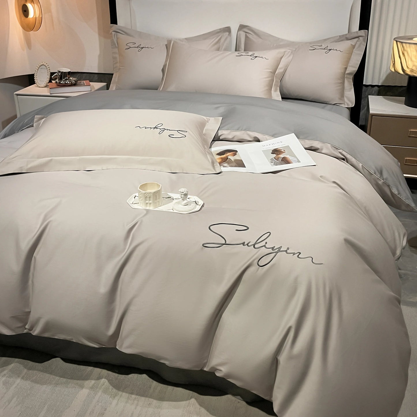400TC Egyptian Cotton Bedding Set Luxury Full Queen King Size Duvet Cover Bed Sheet Set Pillowcase Bed Linen Nordic Simple Style - Blu Lotus Boutique