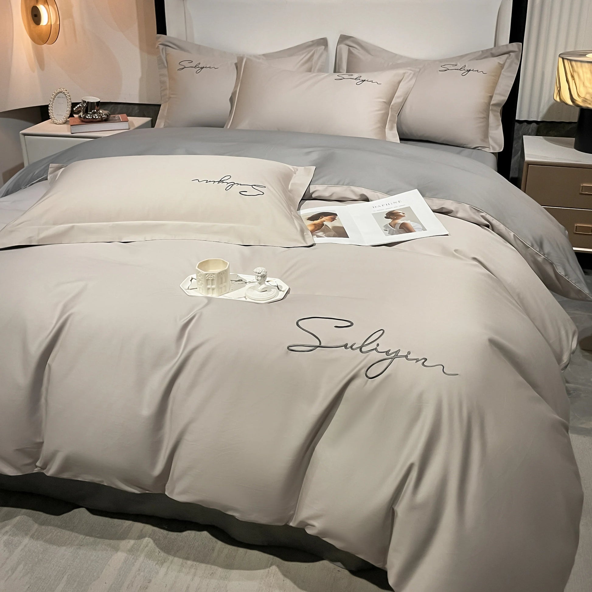 400TC Egyptian Cotton Bedding Set Luxury Full Queen King Size Duvet Cover Bed Sheet Set Pillowcase Bed Linen Nordic Simple Style - Blu Lotus Boutique