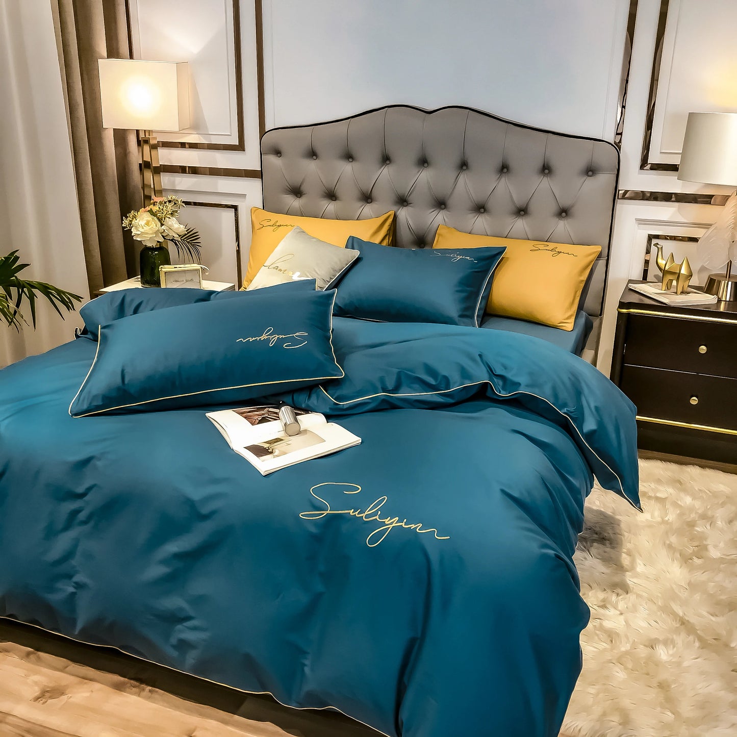 400TC Egyptian Cotton Bedding Set Luxury Full Queen King Size Duvet Cover Bed Sheet Set Pillowcase Bed Linen Nordic Simple Style - Blu Lotus Boutique