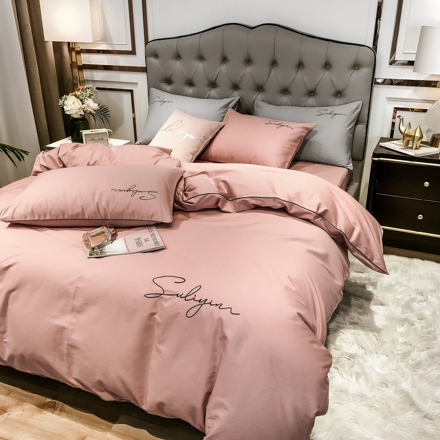 400TC Egyptian Cotton Bedding Set Luxury Full Queen King Size Duvet Cover Bed Sheet Set Pillowcase Bed Linen Nordic Simple Style - Blu Lotus Boutique