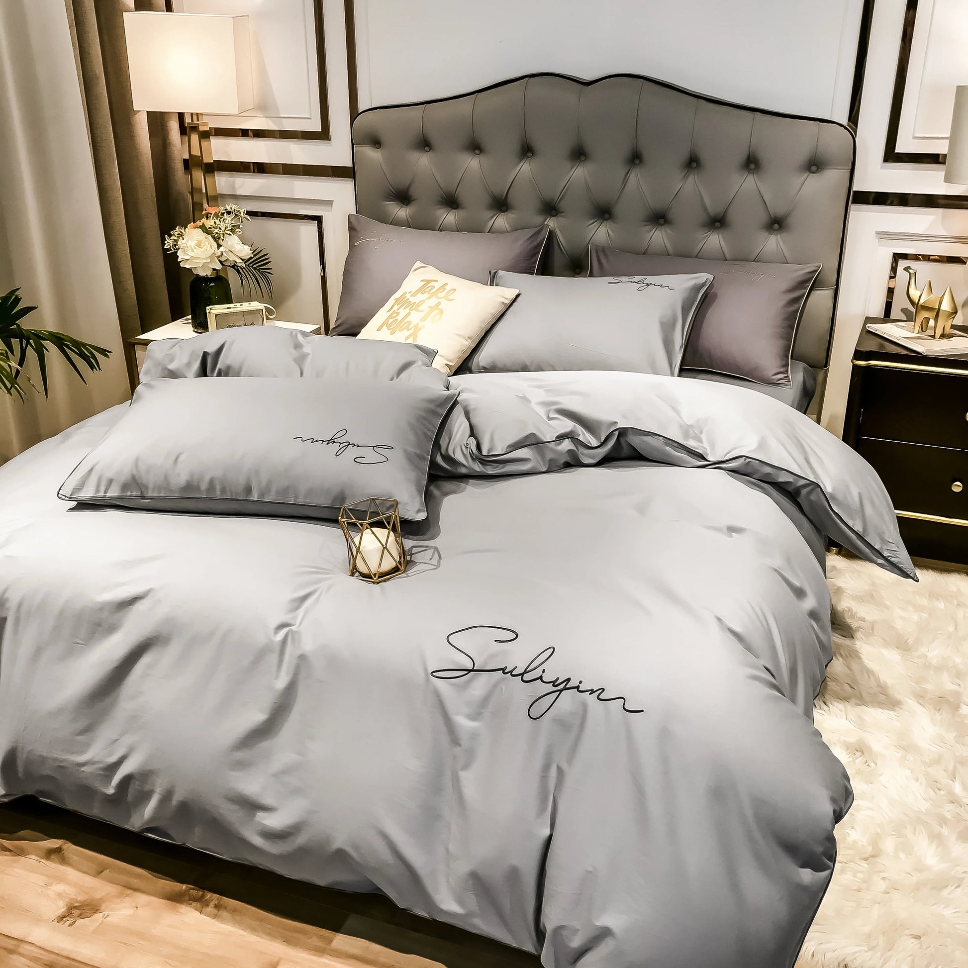 400TC Egyptian Cotton Bedding Set Luxury Full Queen King Size Duvet Cover Bed Sheet Set Pillowcase Bed Linen Nordic Simple Style - Blu Lotus Boutique