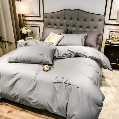 400TC Egyptian Cotton Bedding Set Luxury Full Queen King Size Duvet Cover Bed Sheet Set Pillowcase Bed Linen Nordic Simple Style - Blu Lotus Boutique