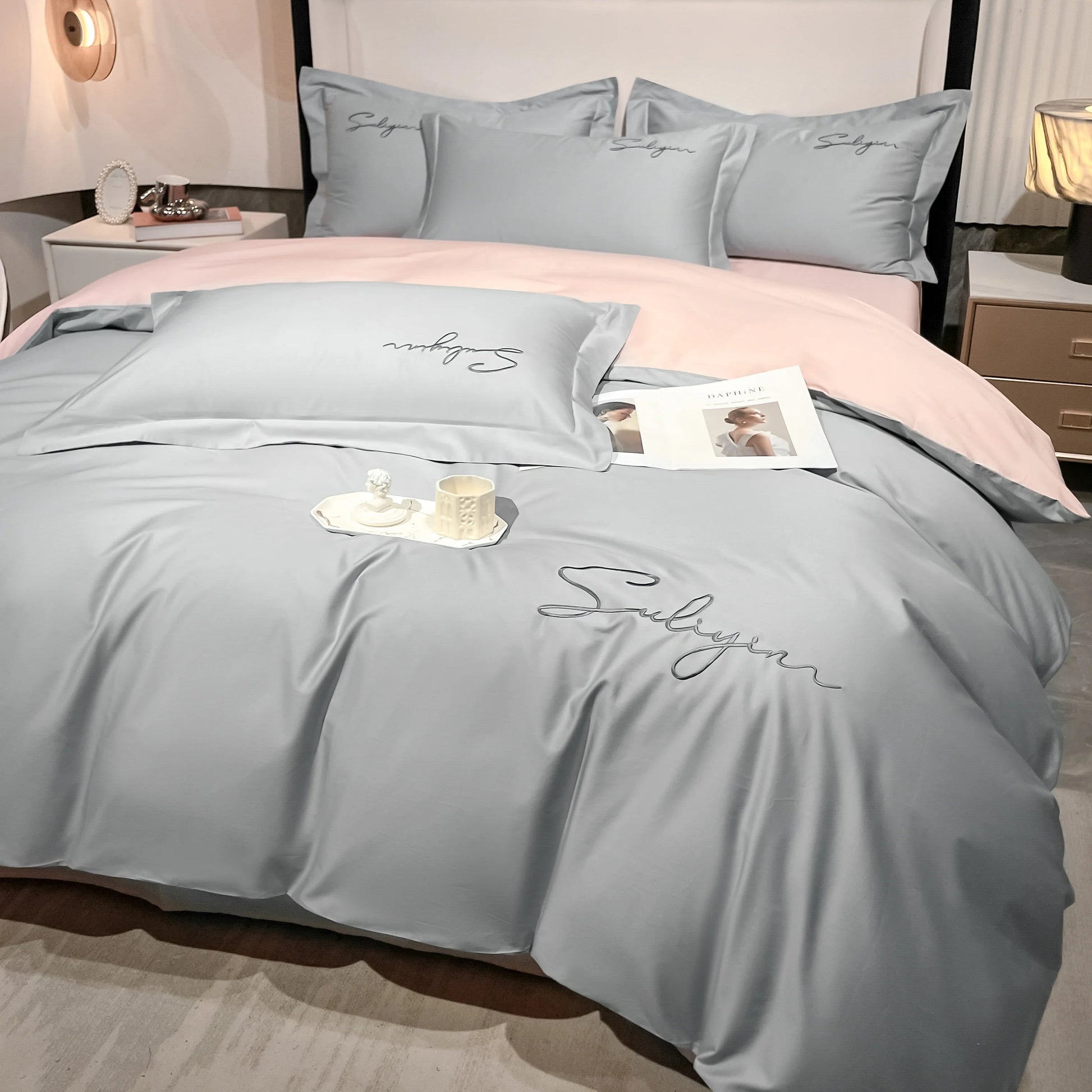 400TC Egyptian Cotton Bedding Set Luxury Full Queen King Size Duvet Cover Bed Sheet Set Pillowcase Bed Linen Nordic Simple Style - Blu Lotus Boutique