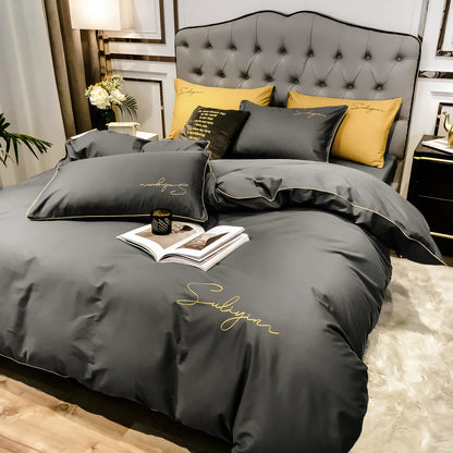 400TC Egyptian Cotton Bedding Set Luxury Full Queen King Size Duvet Cover Bed Sheet Set Pillowcase Bed Linen Nordic Simple Style - Blu Lotus Boutique