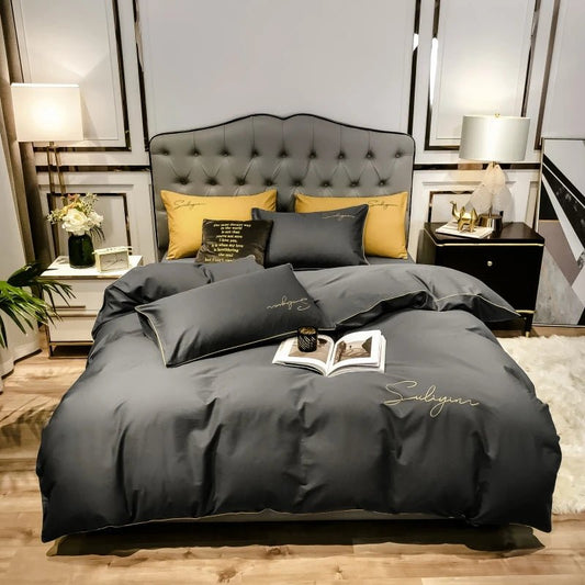 400TC Egyptian Cotton Bedding Set Luxury Full Queen King Size Duvet Cover Bed Sheet Set Pillowcase Bed Linen Nordic Simple Style - Blu Lotus Boutique