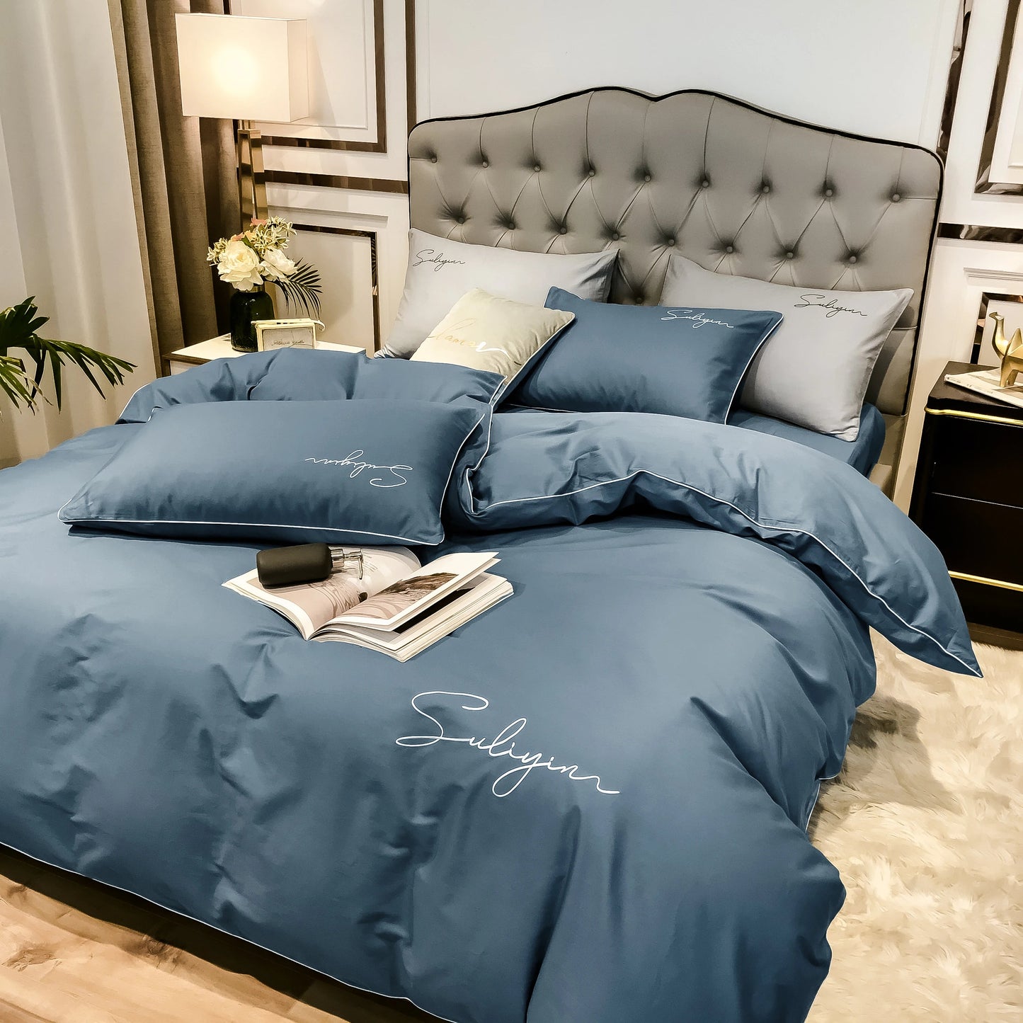 400TC Egyptian Cotton Bedding Set Luxury Full Queen King Size Duvet Cover Bed Sheet Set Pillowcase Bed Linen Nordic Simple Style - Blu Lotus Boutique