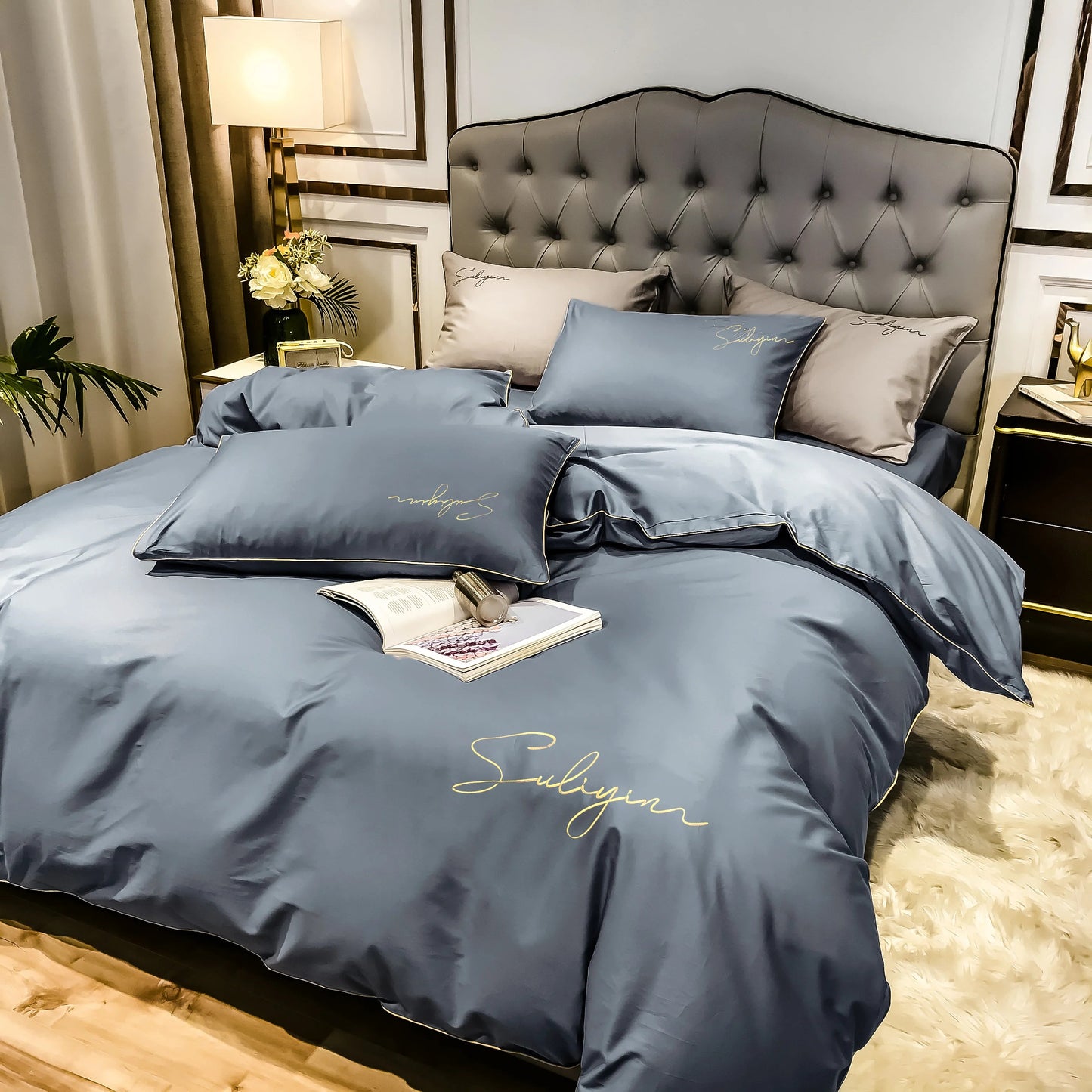 400TC Egyptian Cotton Bedding Set Luxury Full Queen King Size Duvet Cover Bed Sheet Set Pillowcase Bed Linen Nordic Simple Style - Blu Lotus Boutique