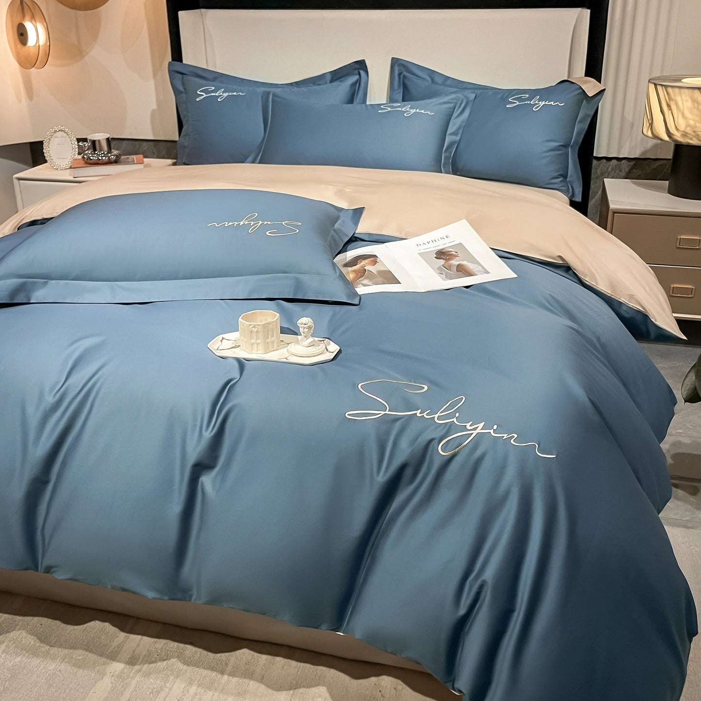400TC Egyptian Cotton Bedding Set Luxury Full Queen King Size Duvet Cover Bed Sheet Set Pillowcase Bed Linen Nordic Simple Style - Blu Lotus Boutique