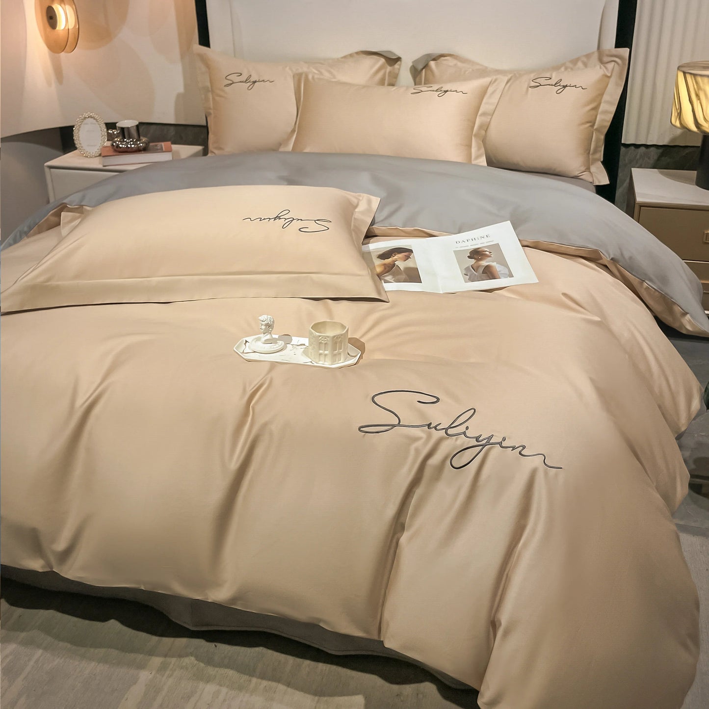 400TC Egyptian Cotton Bedding Set Luxury Full Queen King Size Duvet Cover Bed Sheet Set Pillowcase Bed Linen Nordic Simple Style - Blu Lotus Boutique