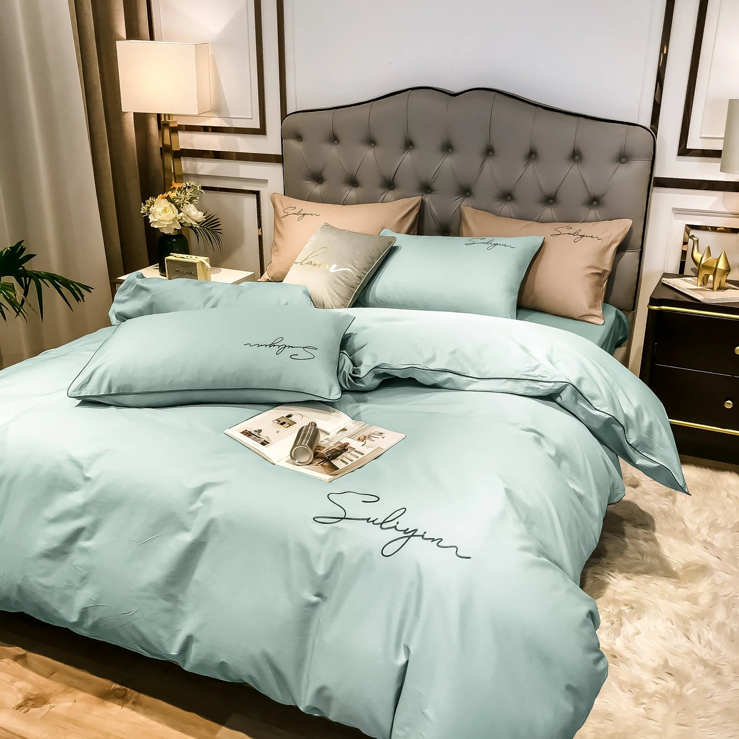 400TC Egyptian Cotton Bedding Set Luxury Full Queen King Size Duvet Cover Bed Sheet Set Pillowcase Bed Linen Nordic Simple Style - Blu Lotus Boutique