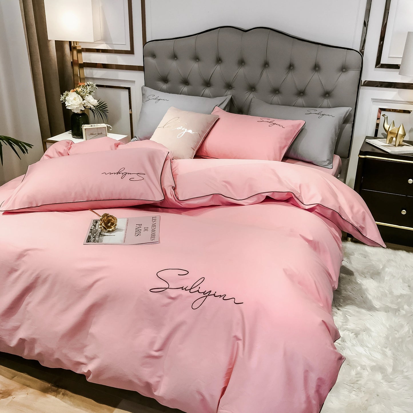 400TC Egyptian Cotton Bedding Set Luxury Full Queen King Size Duvet Cover Bed Sheet Set Pillowcase Bed Linen Nordic Simple Style - Blu Lotus Boutique