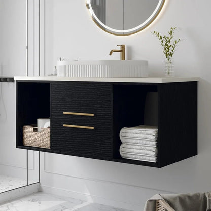 40"Bathroom Vanity with Ceramic Sink Modern Floating Bathroom Vanity with VesselTop Sink Cabinet with 2 Open Cubes and 2 Drawers - Blu Lotus Boutique
