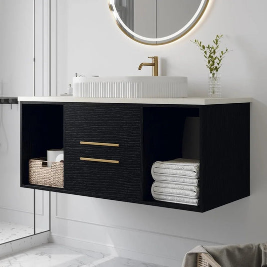 40"Bathroom Vanity with Ceramic Sink Modern Floating Bathroom Vanity with VesselTop Sink Cabinet with 2 Open Cubes and 2 Drawers - Blu Lotus Boutique