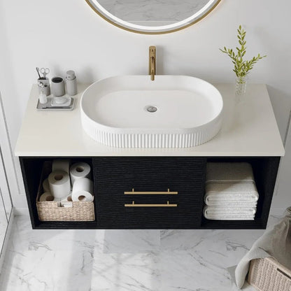40"Bathroom Vanity with Ceramic Sink Modern Floating Bathroom Vanity with VesselTop Sink Cabinet with 2 Open Cubes and 2 Drawers - Blu Lotus Boutique