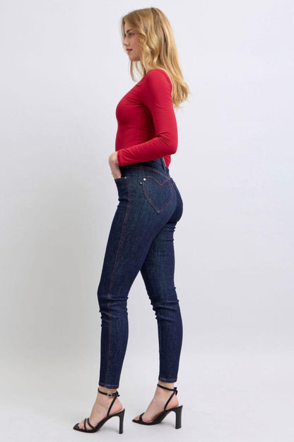 Judy Blue Full Size Heart Shaped Back Pockets Skinny Jeans - Blu Lotus Boutique