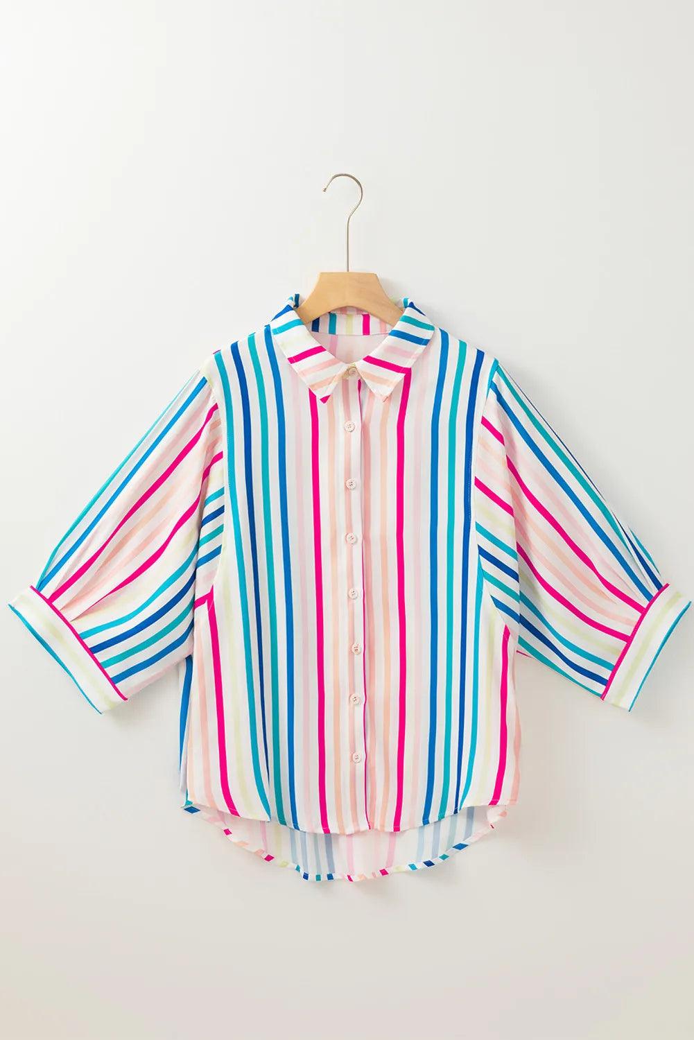 Contrast Stripes Collared Neck Button Up Shirt - Blu Lotus Boutique