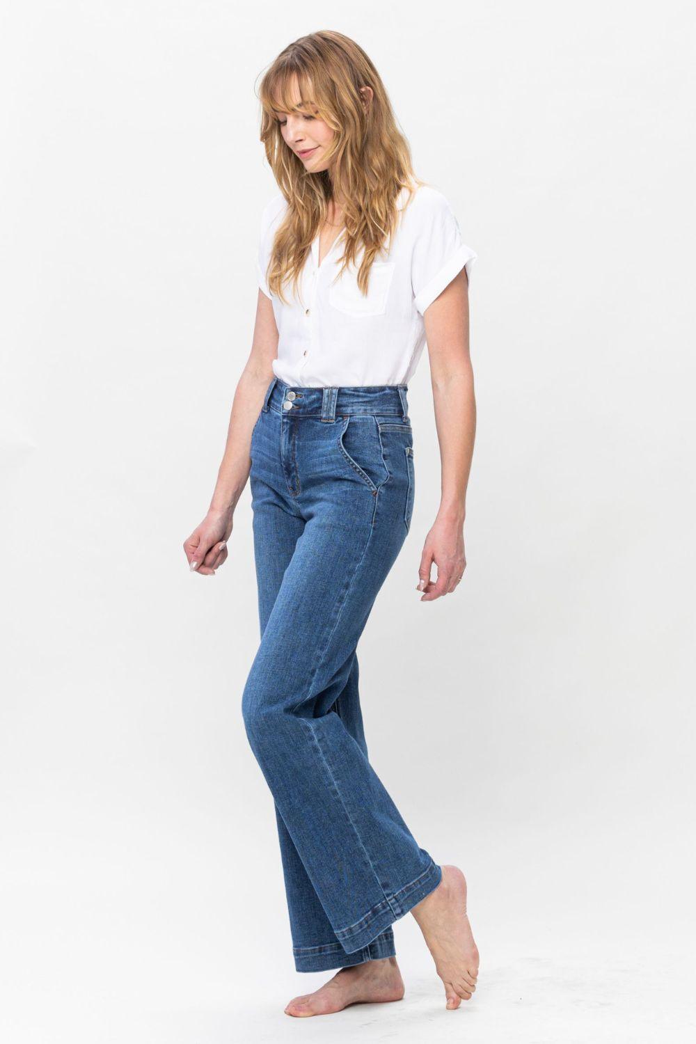 Judy Blue Full Size Double Button Wide Leg Jeans - Blu Lotus Boutique