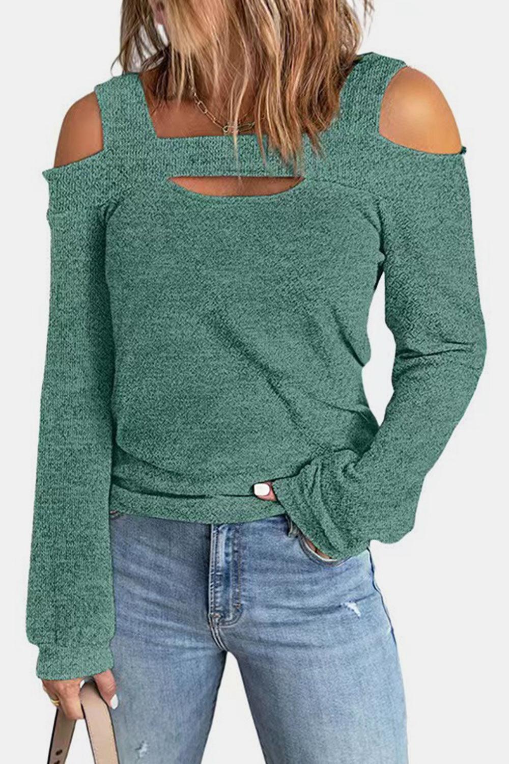 Full Size Cutout Cold Shoulder Blouse - Blu Lotus Boutique