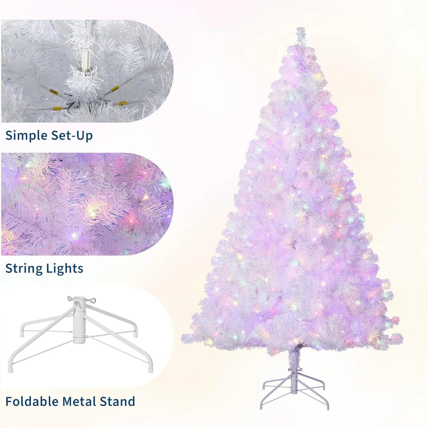 4.5/6/7.5/9Ft Prelit Christmas Tree Rose Gold Tinsel Christmas Tree With Warm White Led Lights Sparkle Xmas Decorations For Home - Blu Lotus Boutique