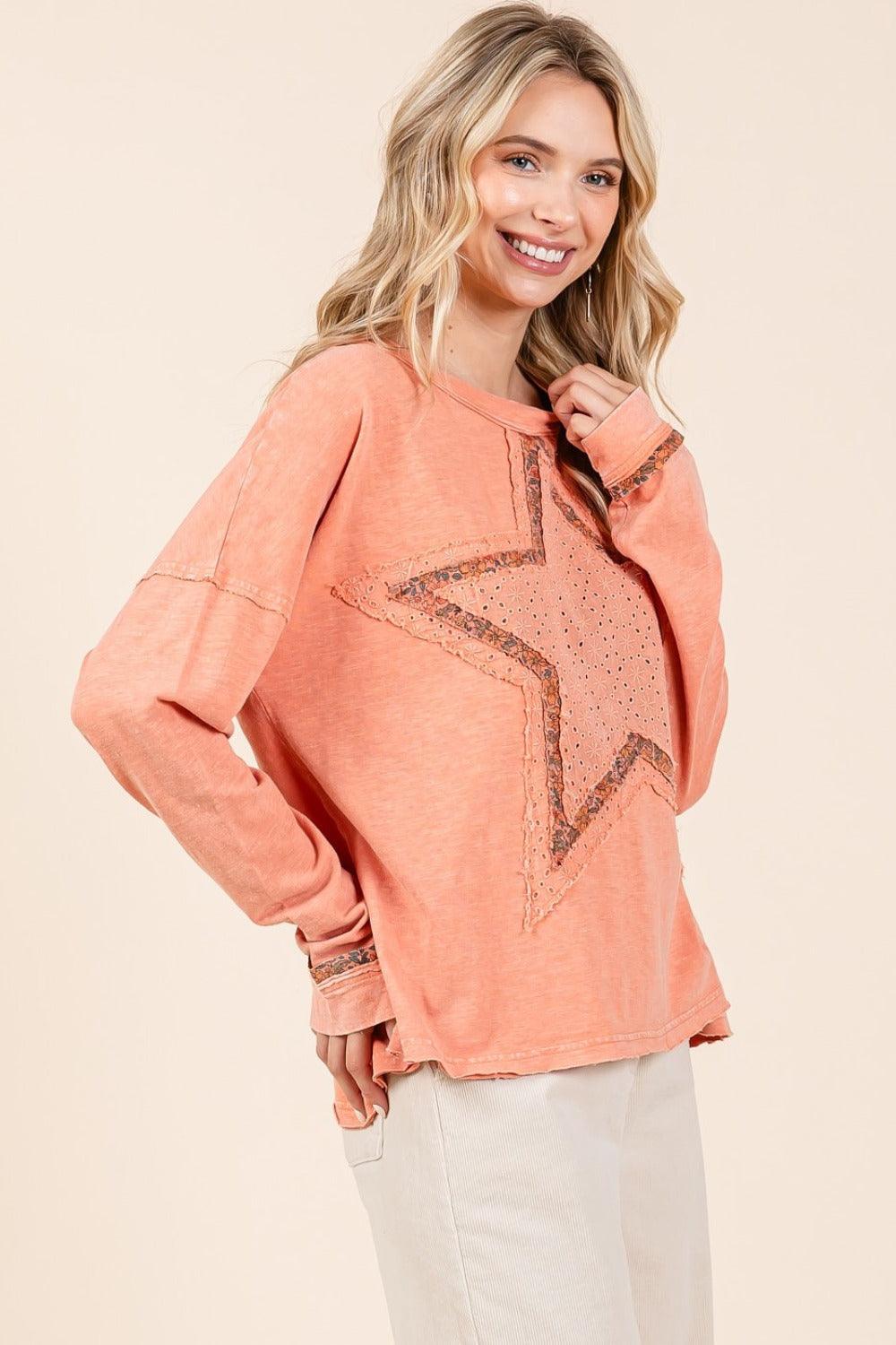 Mittoshop Mineral Wash Star Patch Long Sleeve T-Shirt - Blu Lotus Boutique