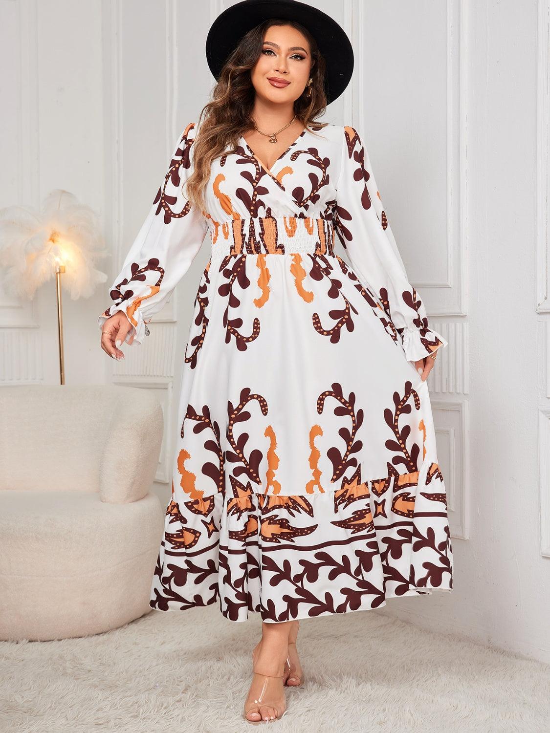 Honey Plus Size Printed Surplice Flounce Sleeve Dress - Blu Lotus Boutique