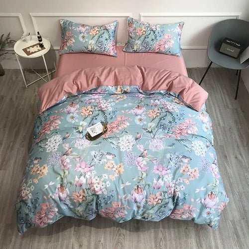 4/6Pcs Luxury Egyptian Cotton Soft Bedding Set Queen King Family size Bright Leaves Duvet Cover Flat sheet set Fitted sheet - Blu Lotus Boutique