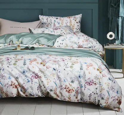 4/6Pcs Luxury Egyptian Cotton Soft Bedding Set Queen King Family size Bright Leaves Duvet Cover Flat sheet set Fitted sheet - Blu Lotus Boutique