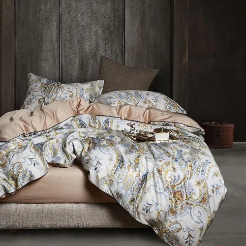 4/6Pcs Luxury Egyptian Cotton Soft Bedding Set Queen King Family size Bright Leaves Duvet Cover Flat sheet set Fitted sheet - Blu Lotus Boutique