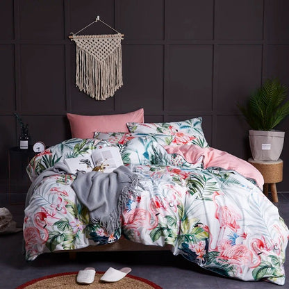 4/6Pcs Luxury Egyptian Cotton Soft Bedding Set Queen King Family size Bright Leaves Duvet Cover Flat sheet set Fitted sheet - Blu Lotus Boutique