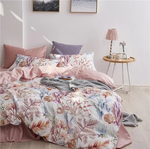 4/6Pcs Luxury Egyptian Cotton Soft Bedding Set Queen King Family size Bright Leaves Duvet Cover Flat sheet set Fitted sheet - Blu Lotus Boutique