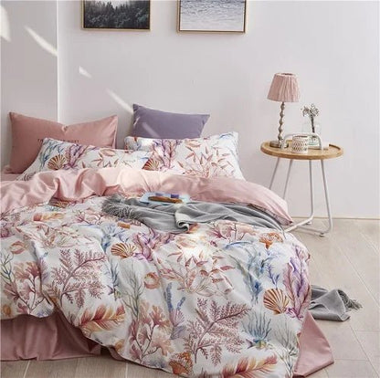 4/6Pcs Luxury Egyptian Cotton Soft Bedding Set Queen King Family size Bright Leaves Duvet Cover Flat sheet set Fitted sheet - Blu Lotus Boutique