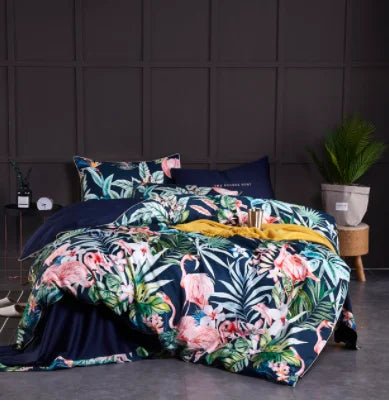 4/6Pcs Luxury Egyptian Cotton Soft Bedding Set Queen King Family size Bright Leaves Duvet Cover Flat sheet set Fitted sheet - Blu Lotus Boutique