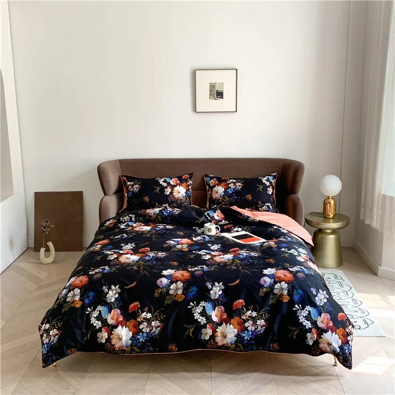 4/6Pcs Luxury Egyptian Cotton Soft Bedding Set Queen King Family size Bright Leaves Duvet Cover Flat sheet set Fitted sheet - Blu Lotus Boutique