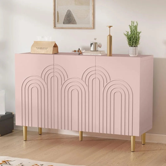 47" Accent Cabinet with Cloud Relief, Sideboard Buffet Cabinet with 3 Doors, Modern Decorative Credenza with Storage fo - Blu Lotus Boutique