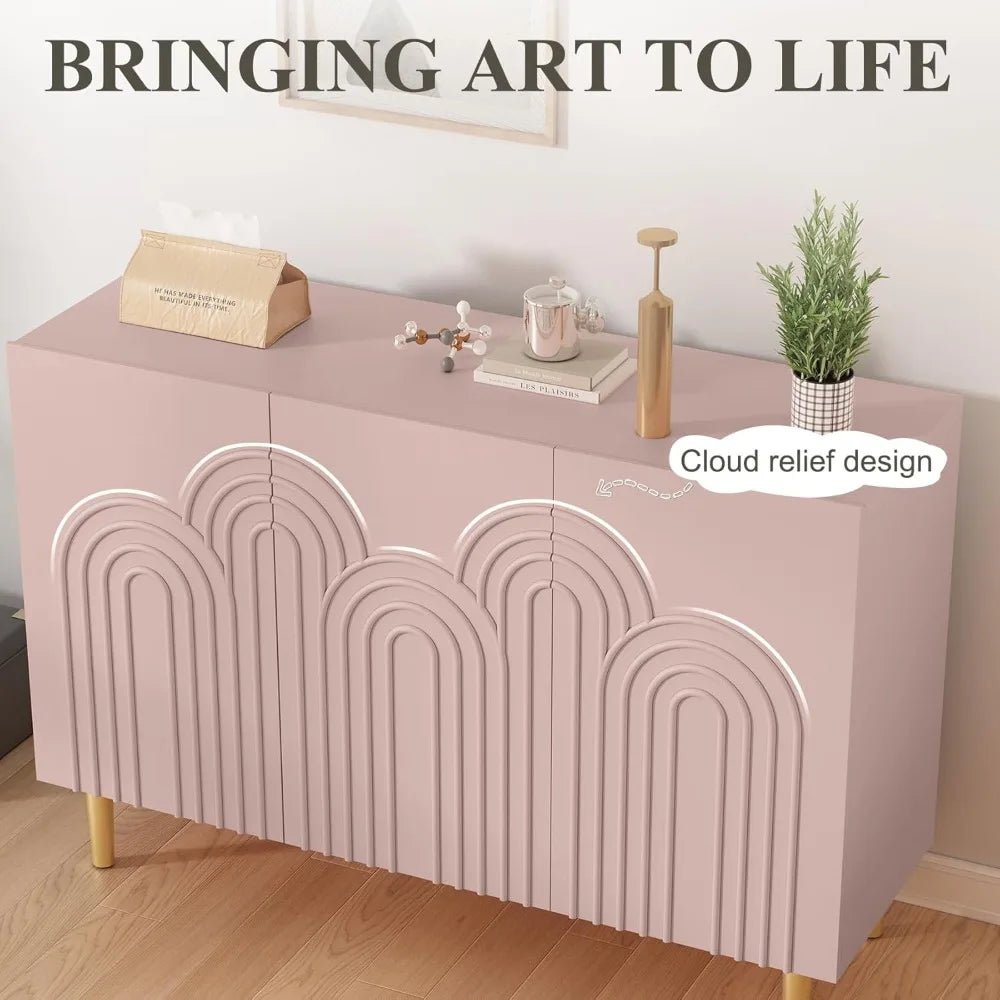 47" Accent Cabinet with Cloud Relief, Sideboard Buffet Cabinet with 3 Doors, Modern Decorative Credenza with Storage fo - Blu Lotus Boutique