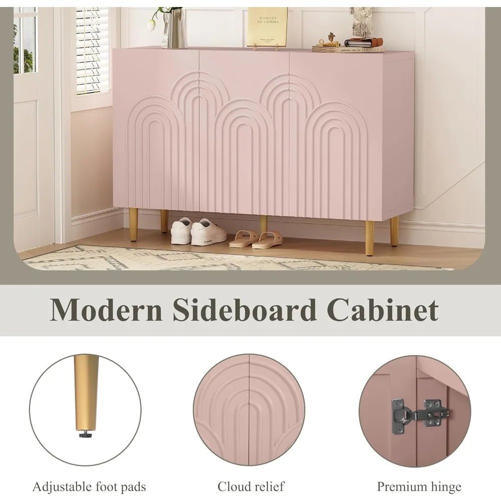 47" Accent Cabinet with Cloud Relief, Sideboard Buffet Cabinet with 3 Doors, Modern Decorative Credenza with Storage fo - Blu Lotus Boutique