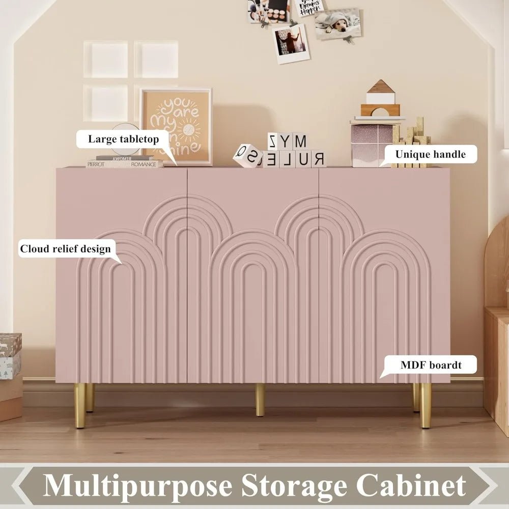 47" Accent Cabinet with Cloud Relief, Sideboard Buffet Cabinet with 3 Doors, Modern Decorative Credenza with Storage fo - Blu Lotus Boutique