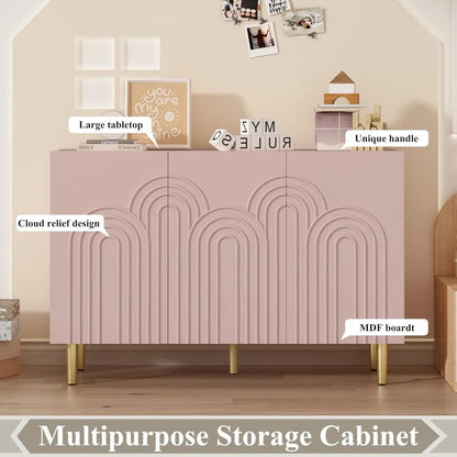 47" Accent Cabinet with Cloud Relief, Sideboard Buffet Cabinet with 3 Doors, Modern Decorative Credenza with Storage fo - Blu Lotus Boutique
