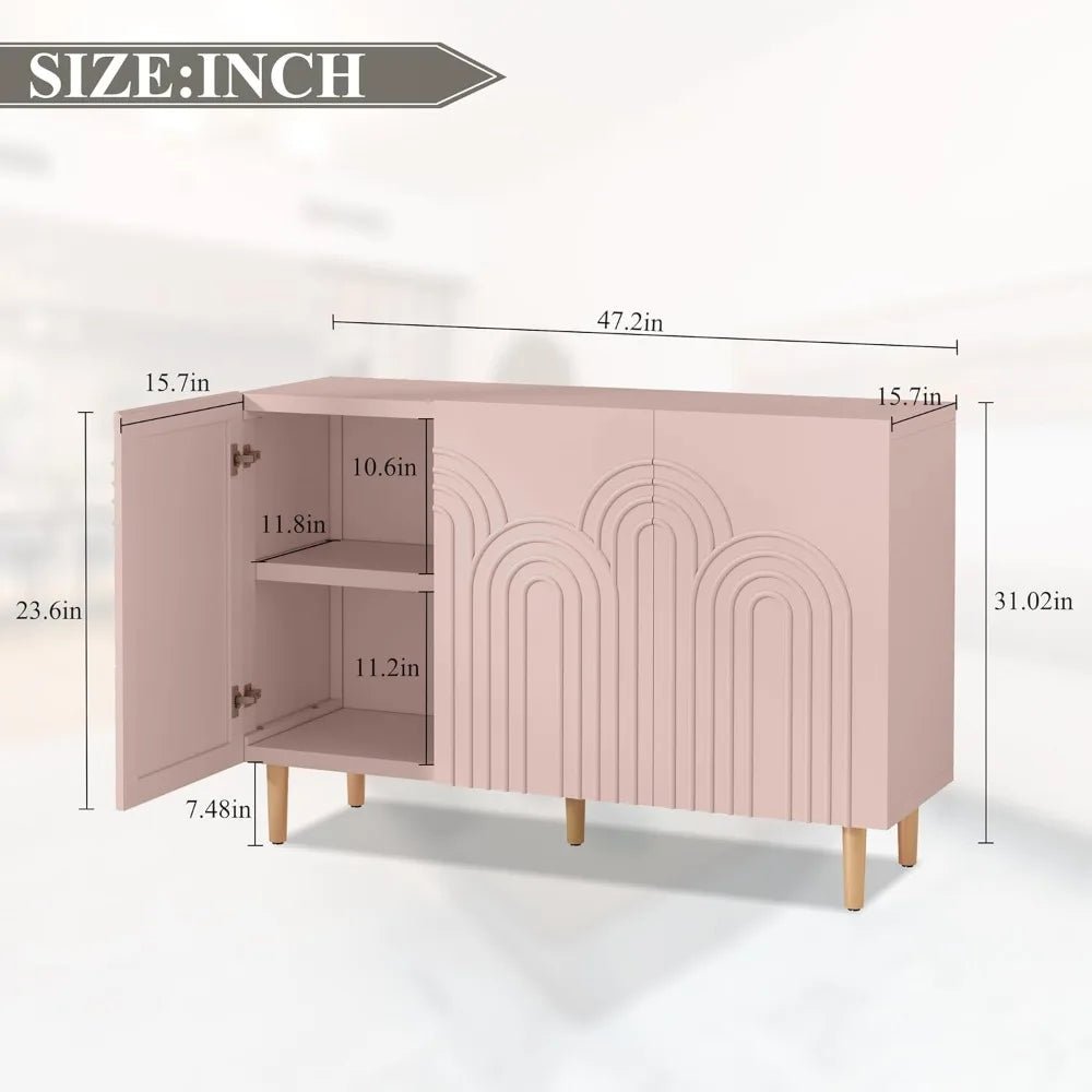 47" Accent Cabinet with Cloud Relief, Sideboard Buffet Cabinet with 3 Doors, Modern Decorative Credenza with Storage fo - Blu Lotus Boutique