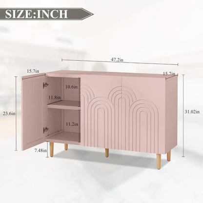 47" Accent Cabinet with Cloud Relief, Sideboard Buffet Cabinet with 3 Doors, Modern Decorative Credenza with Storage fo - Blu Lotus Boutique
