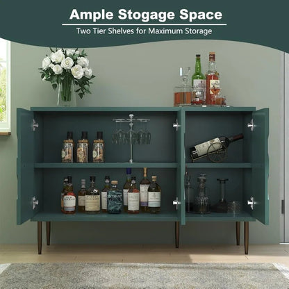47" Green Accent Cabinet with Doors and Shelves, Sideboard Buffet with 3 Decorative Embossed Pattern Doors, Credenza Storage for - Blu Lotus Boutique