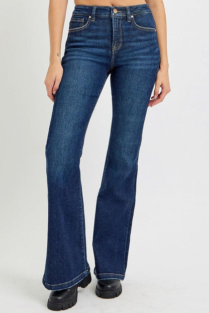 RISEN Full Size High Rise Flare Jeans with Pockets - Blu Lotus Boutique