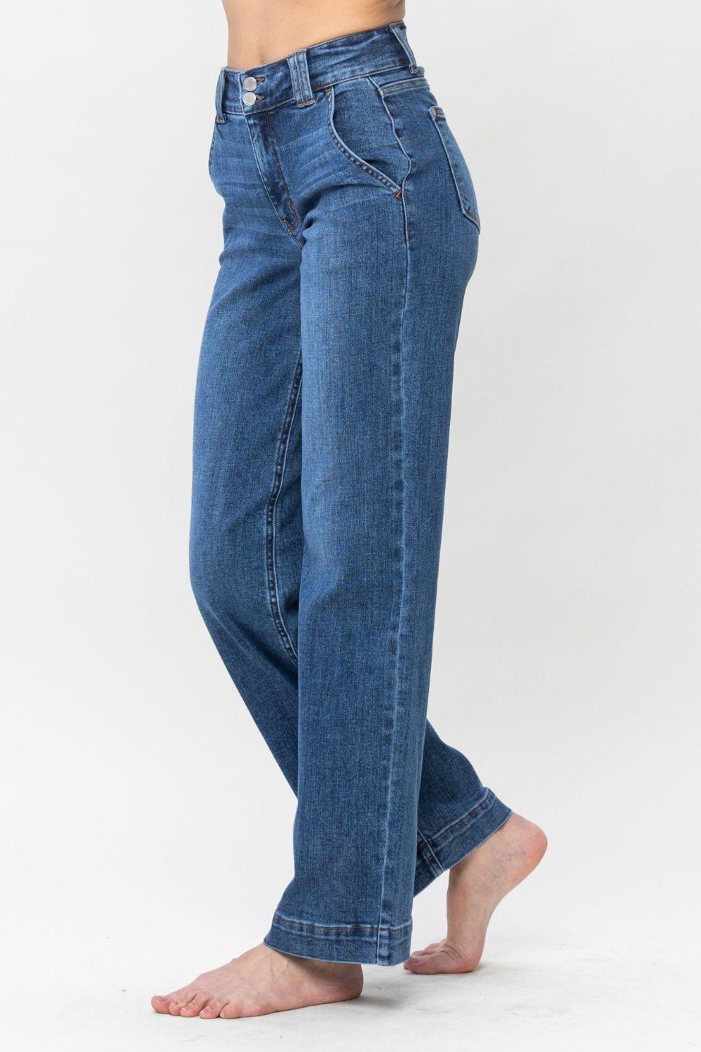 Judy Blue Full Size Double Button Wide Leg Jeans - Blu Lotus Boutique