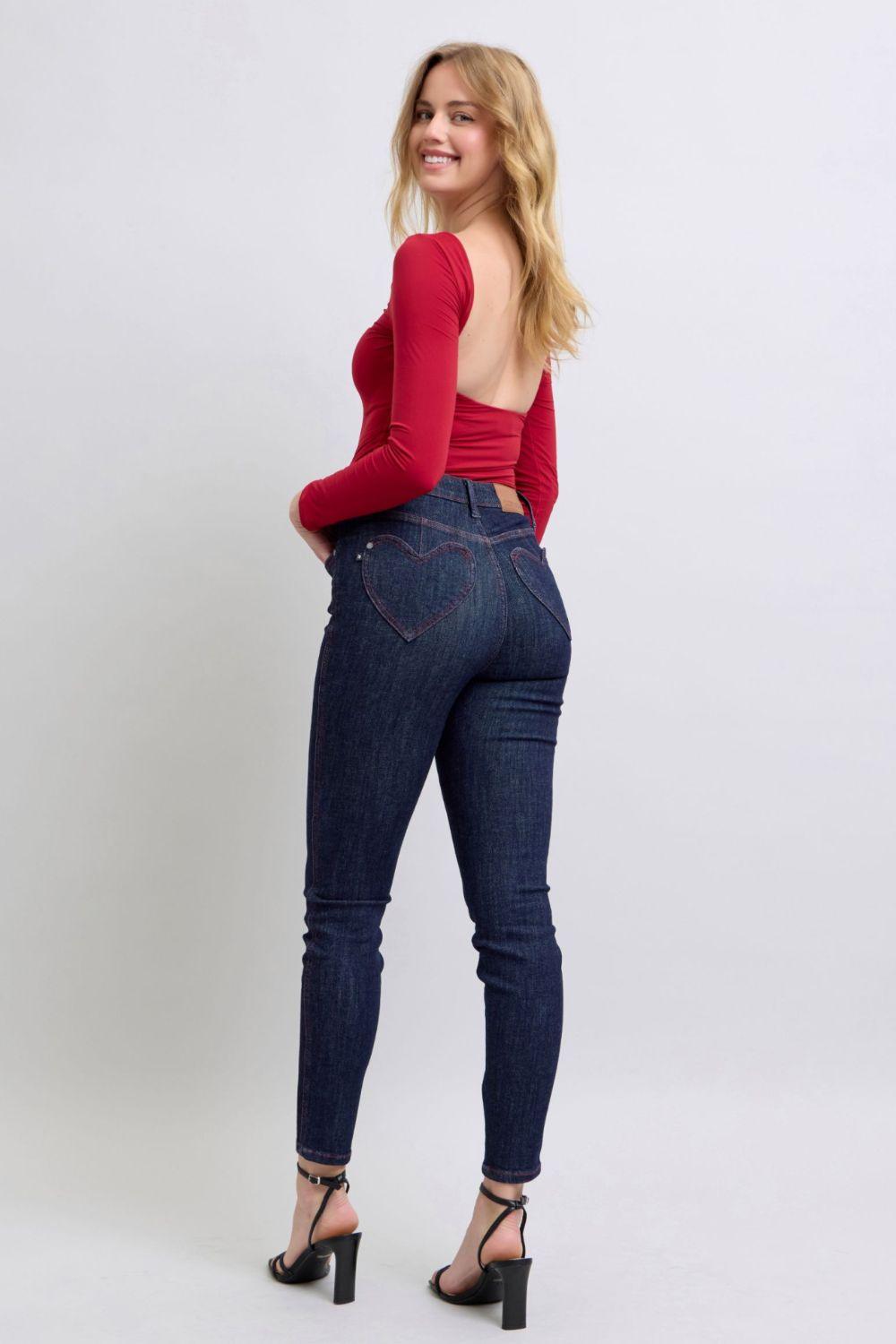 Judy Blue Full Size Heart Shaped Back Pockets Skinny Jeans - Blu Lotus Boutique