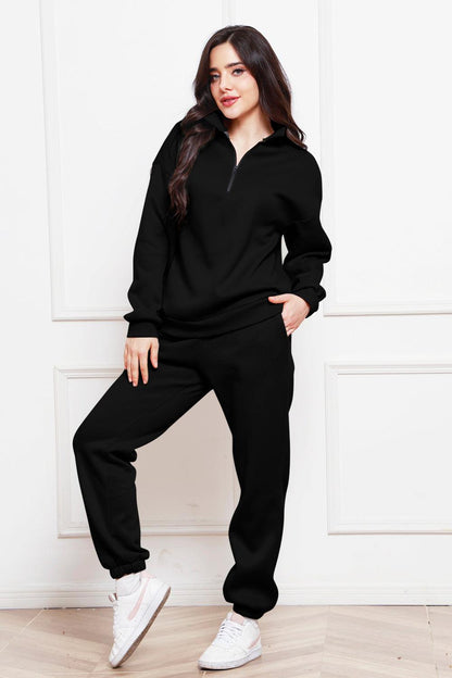 Half Zip Long Sleeve Sweatshirt and Pants Set - Blu Lotus Boutique