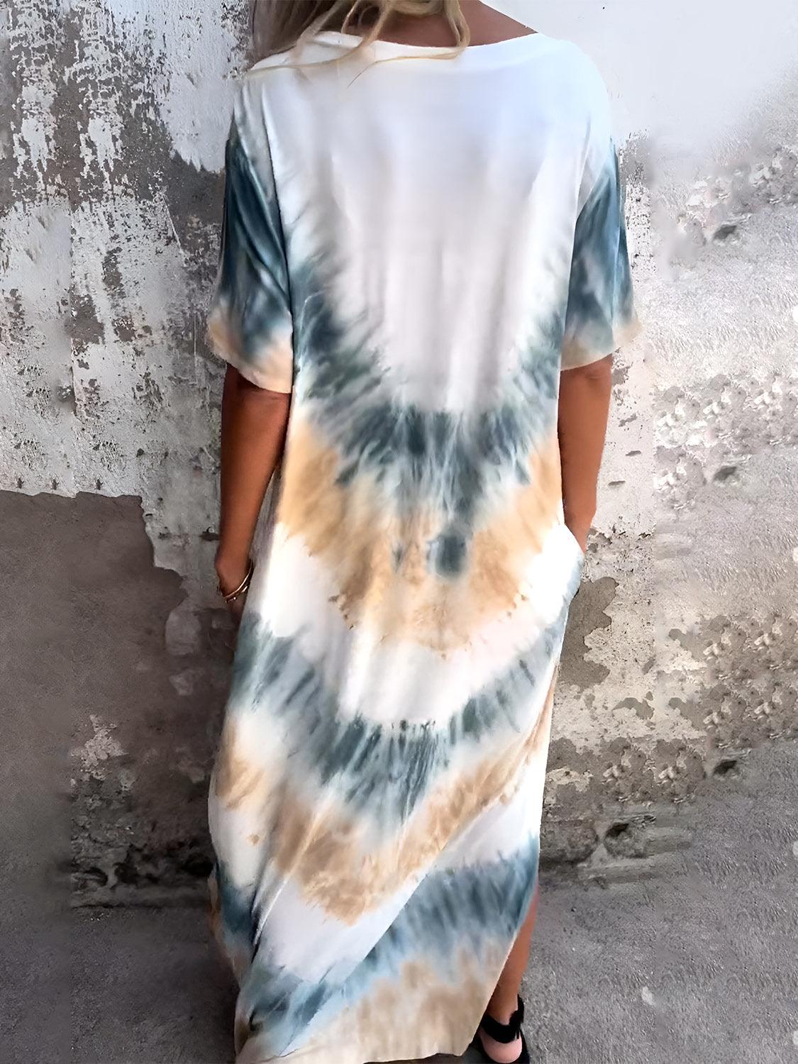 Full Size Pocketed Tie-Dye Short Sleeve Dress - Blu Lotus Boutique