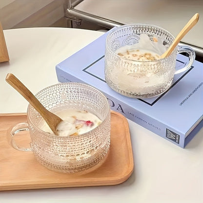 4pcs Set Retro Coffee Cups with Bamboo Lids & Spoons - 450ml/15.2oz Thermal Shock Resistant Borosilicate Glass Mugs, Leakproof Overnight Oat Containers, Dishwasher Safe - Elegant Vintage Design for Hot/Cold Drinks, Cappuccino, Latte, Iced Coffee - Ideal f - Blu Lotus Boutique